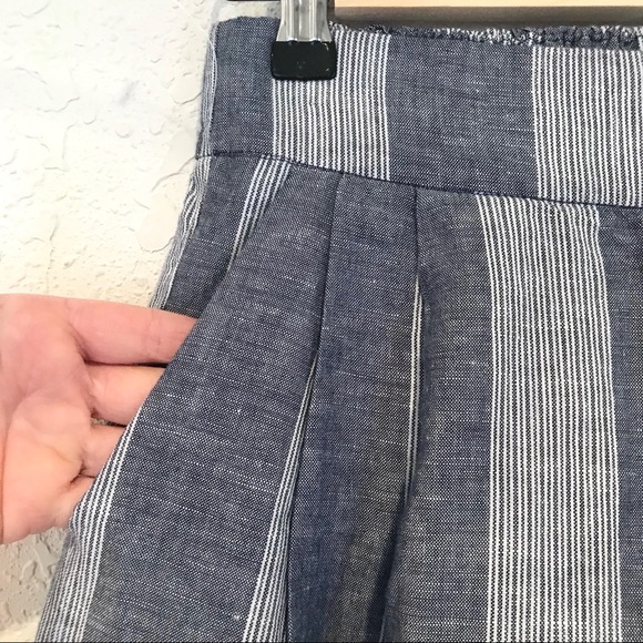 GAP High Rise Wide Leg Crop Pant Linen Blue Stripe - Picture 4 of 8